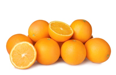 Photo of Pile of ripe oranges isolated on white