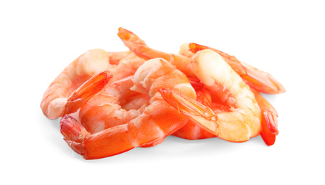 Photo of Delicious cooked peeled shrimps isolated on white