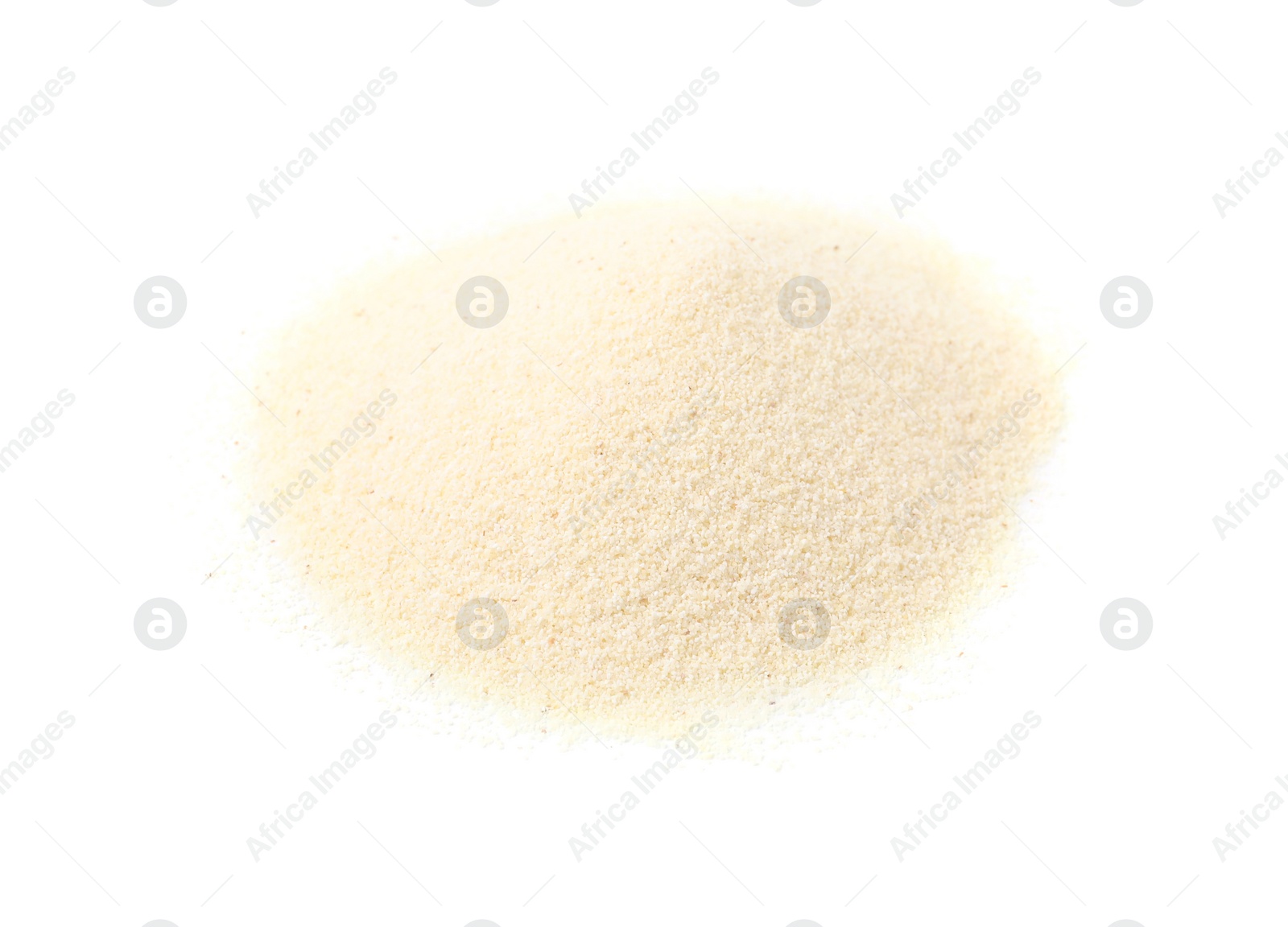 Photo of Pile of uncooked organic semolina isolated on white