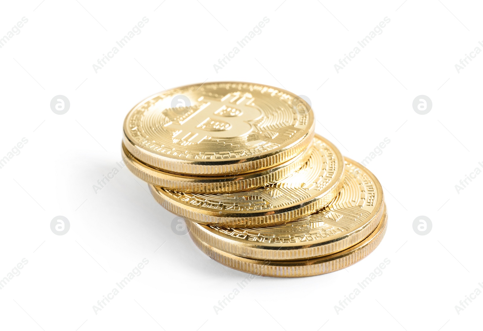 Photo of Stack of bitcoins isolated on white. Digital currency