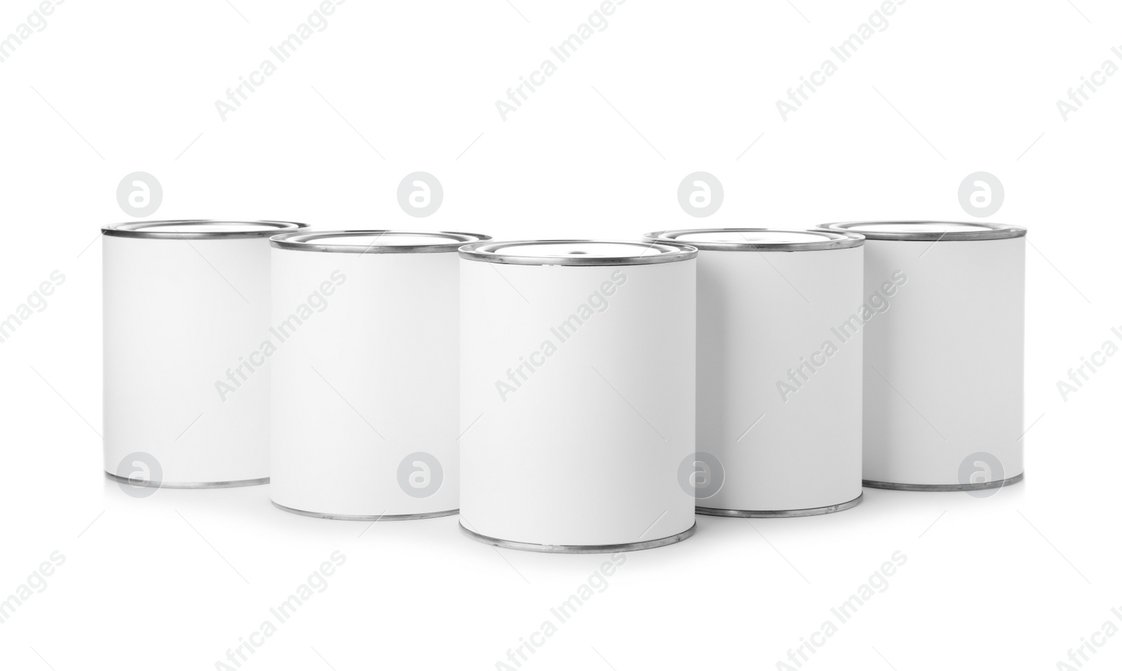 Photo of Paint cans on white background. Mockup for design