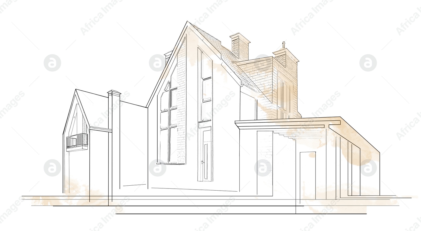 Image of Illustration of modern building on white background