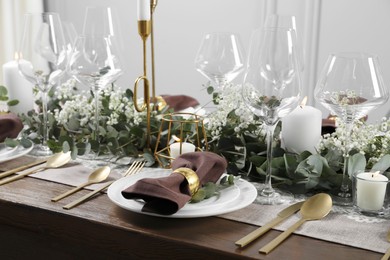 Stylish elegant table setting for festive dinner