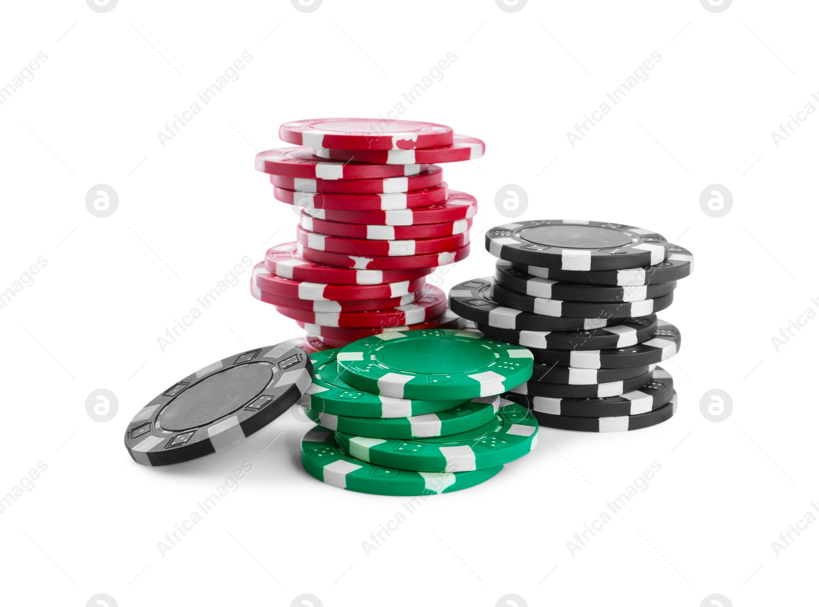 Photo of Casino chips on white background. Poker game