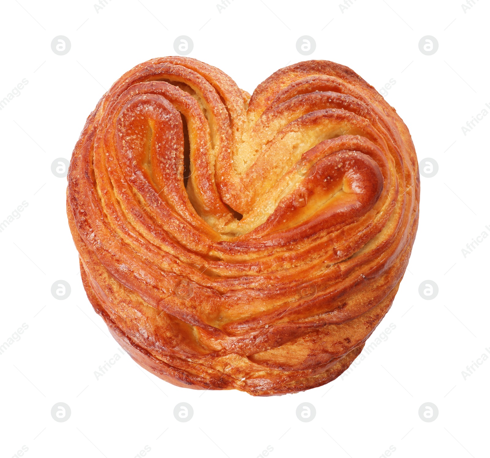 Photo of Sweet bun isolated on white, top view. Fresh pastry