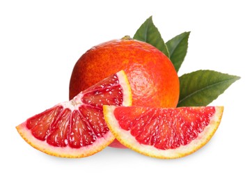 Image of Delicious ripe red oranges on white background