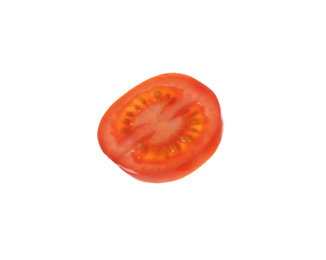 Photo of Slice of tasty raw tomato isolated on white