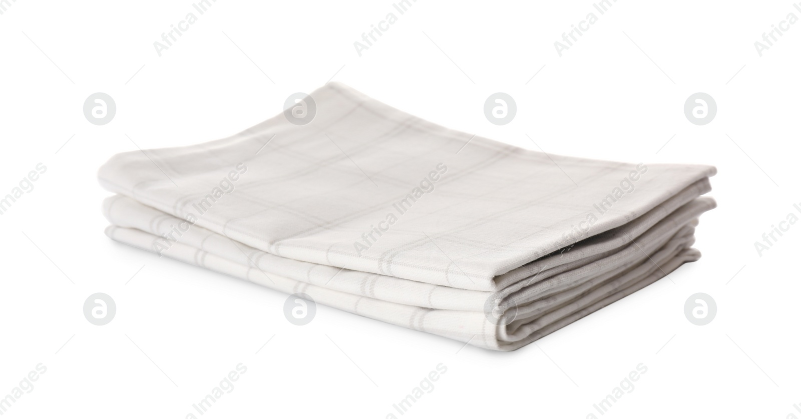 Photo of New clean kitchen towels isolated on white