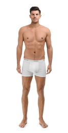 Photo of Handsome man in underwear on white background