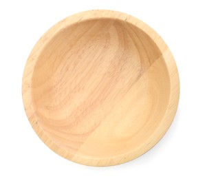 Photo of Wooden bowl on white background, top view