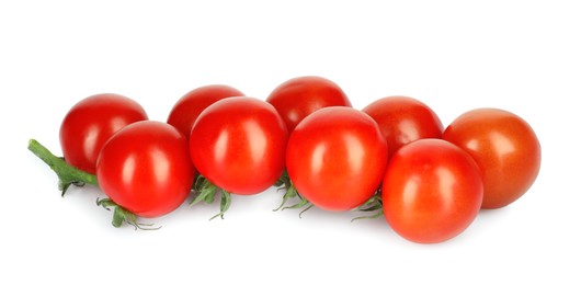 Branch of red ripe cherry tomatoes isolated on white