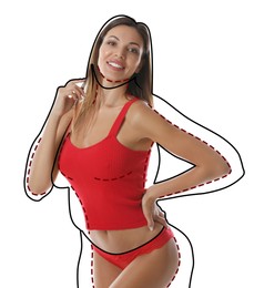 Image of Beautiful slim woman after weight loss on white background 