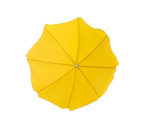 Photo of Open yellow beach umbrella isolated on white