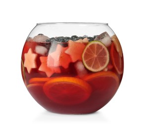 Photo of Glass bowl of Red Sangria isolated on white