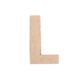 Photo of Letter L made of cardboard isolated on white