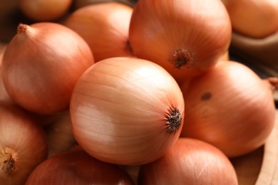 Photo of Closeup view of many fresh ripe onions