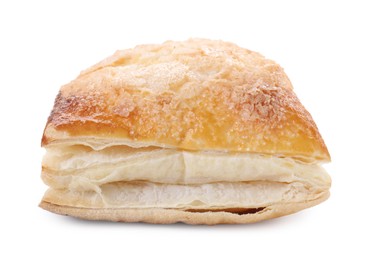 Puff pastry. One delicious fresh bun isolated on white