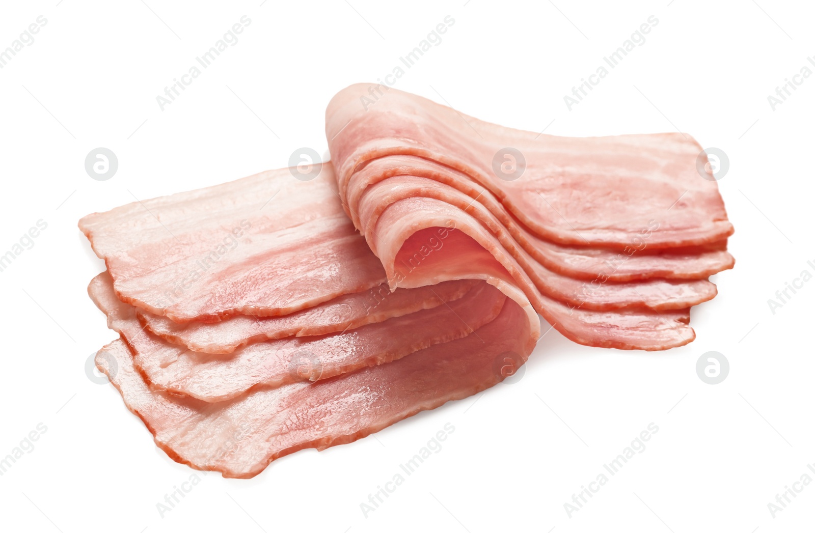 Photo of Raw bacon on white background