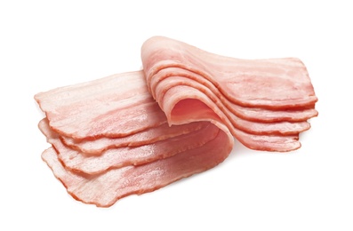 Photo of Raw bacon on white background