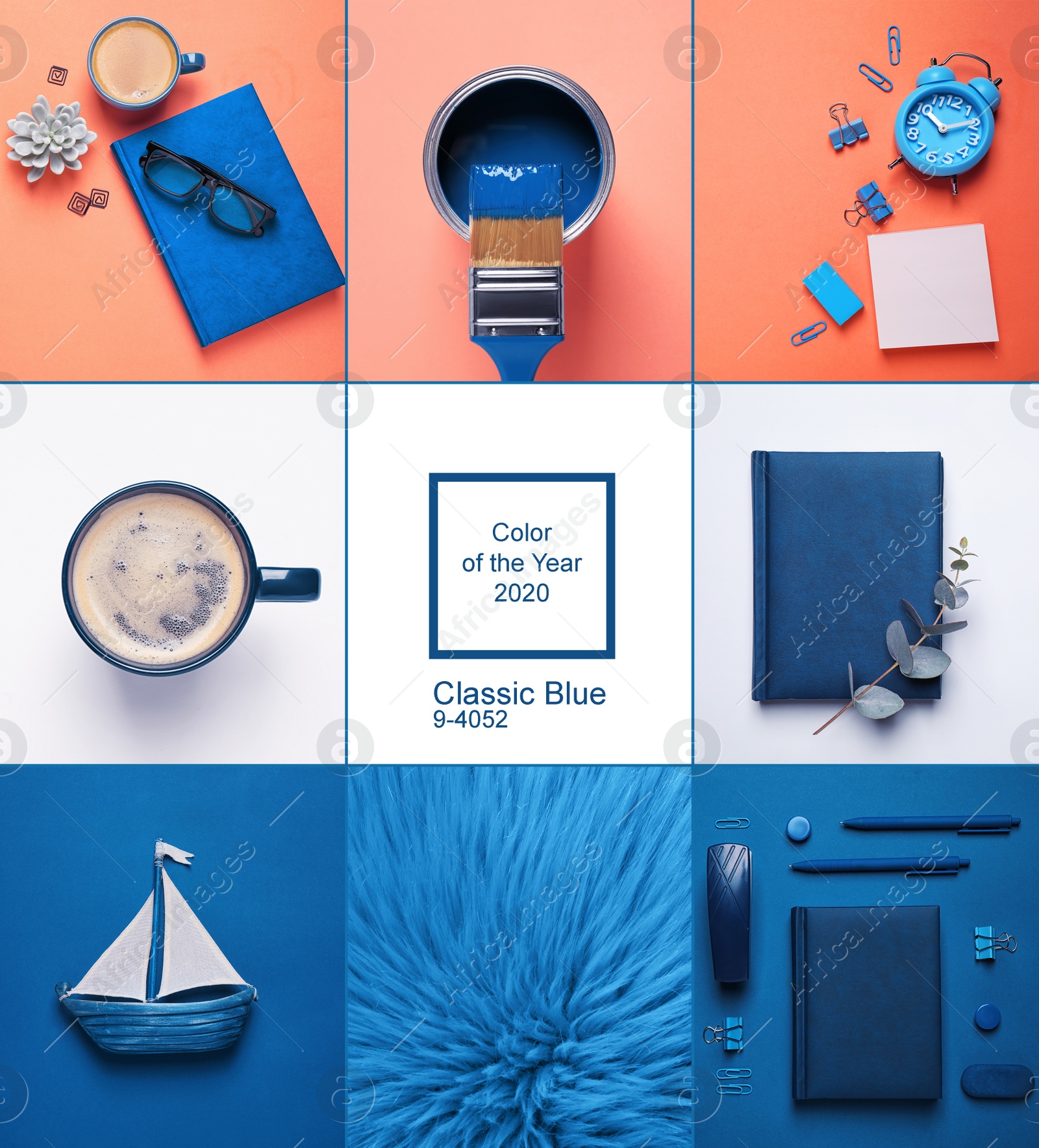 Image of Collage made with photos inspired by color of the year 2020 (Classic blue)