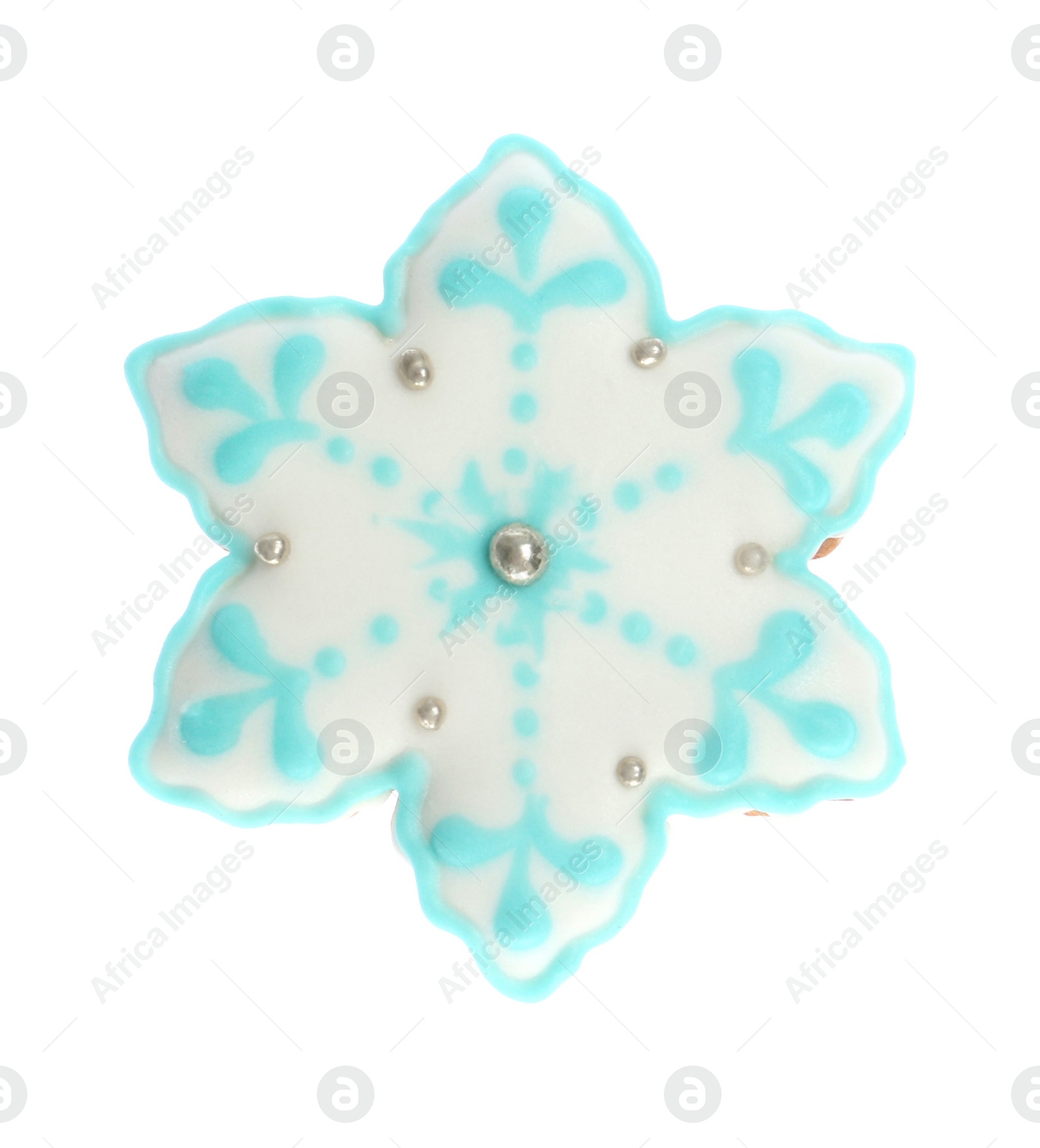 Photo of Tasty gingerbread cookie on white background. St. Nicholas Day celebration