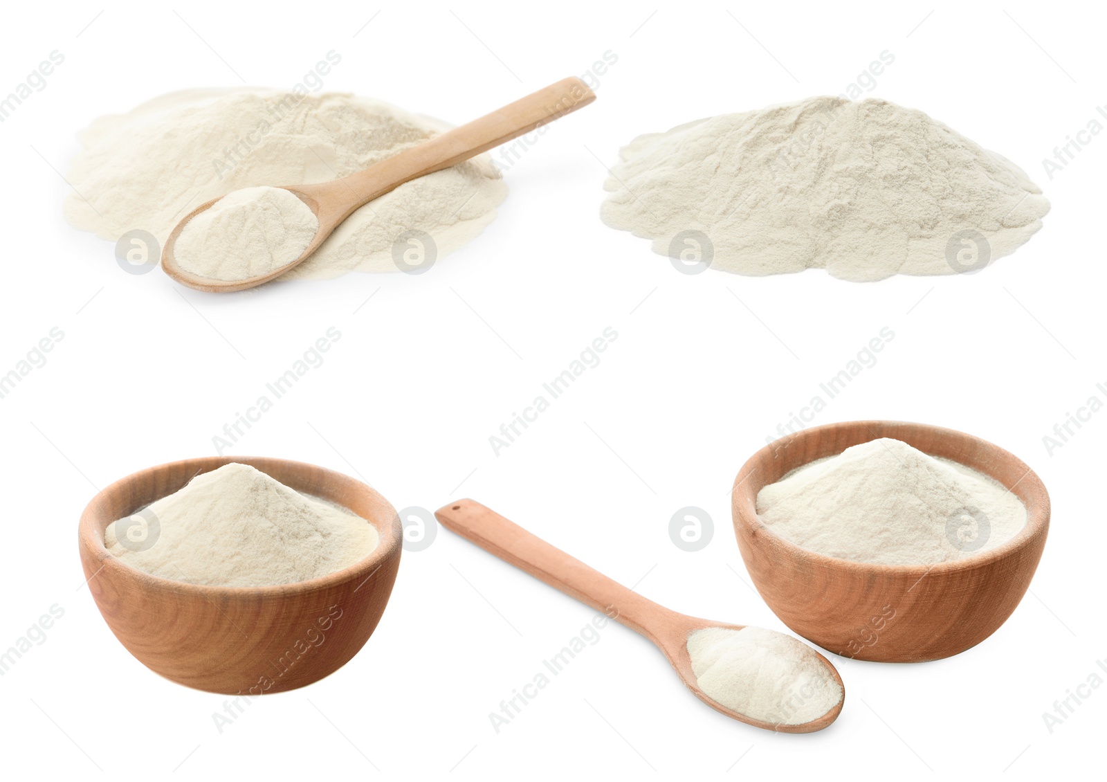 Image of Set with agar-agar powder isolated on white