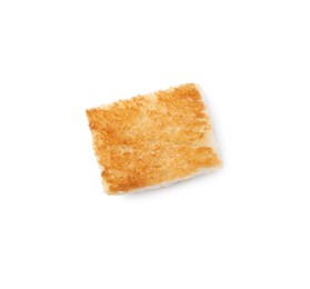 Photo of One delicious crispy crouton isolated on white, top view
