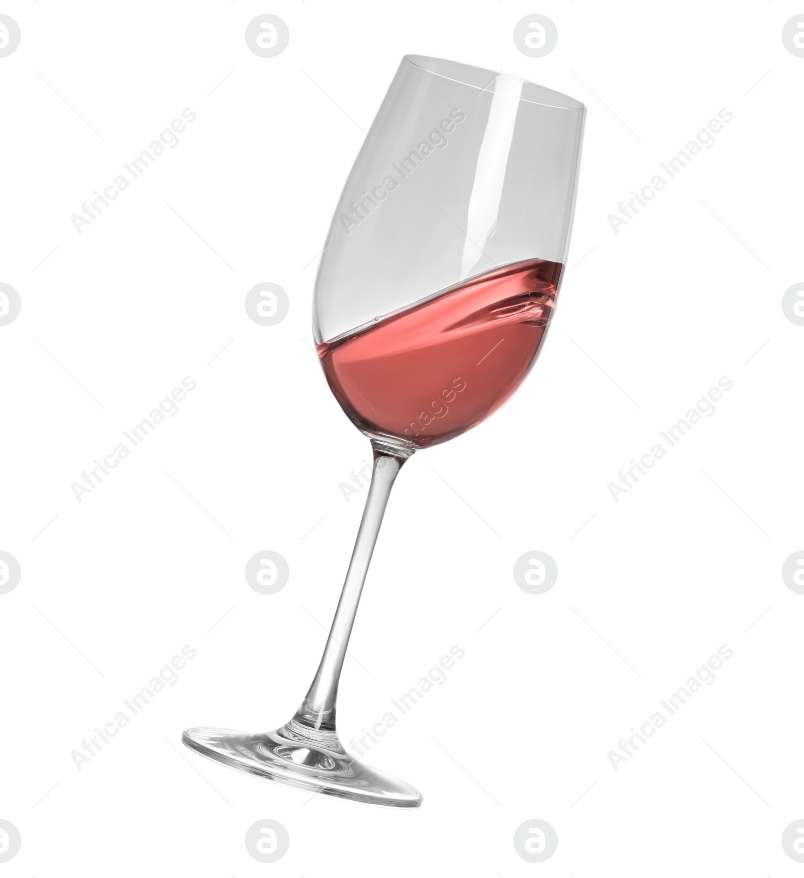 Photo of Glass with tasty dark rose wine isolated on white