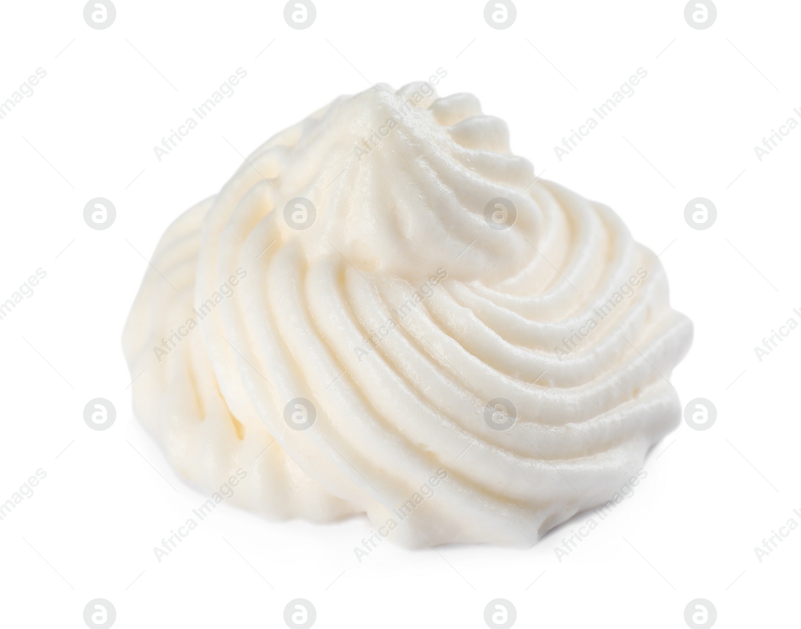 Photo of Delicious fresh whipped cream isolated on white