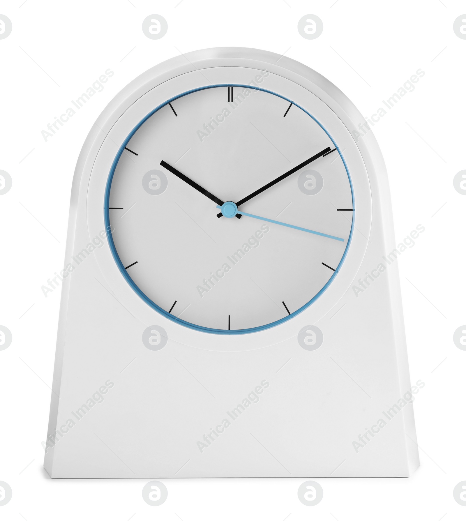 Photo of Elegant modern alarm clock isolated on white