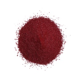 Photo of Heap of dark red food coloring isolated on white, top view