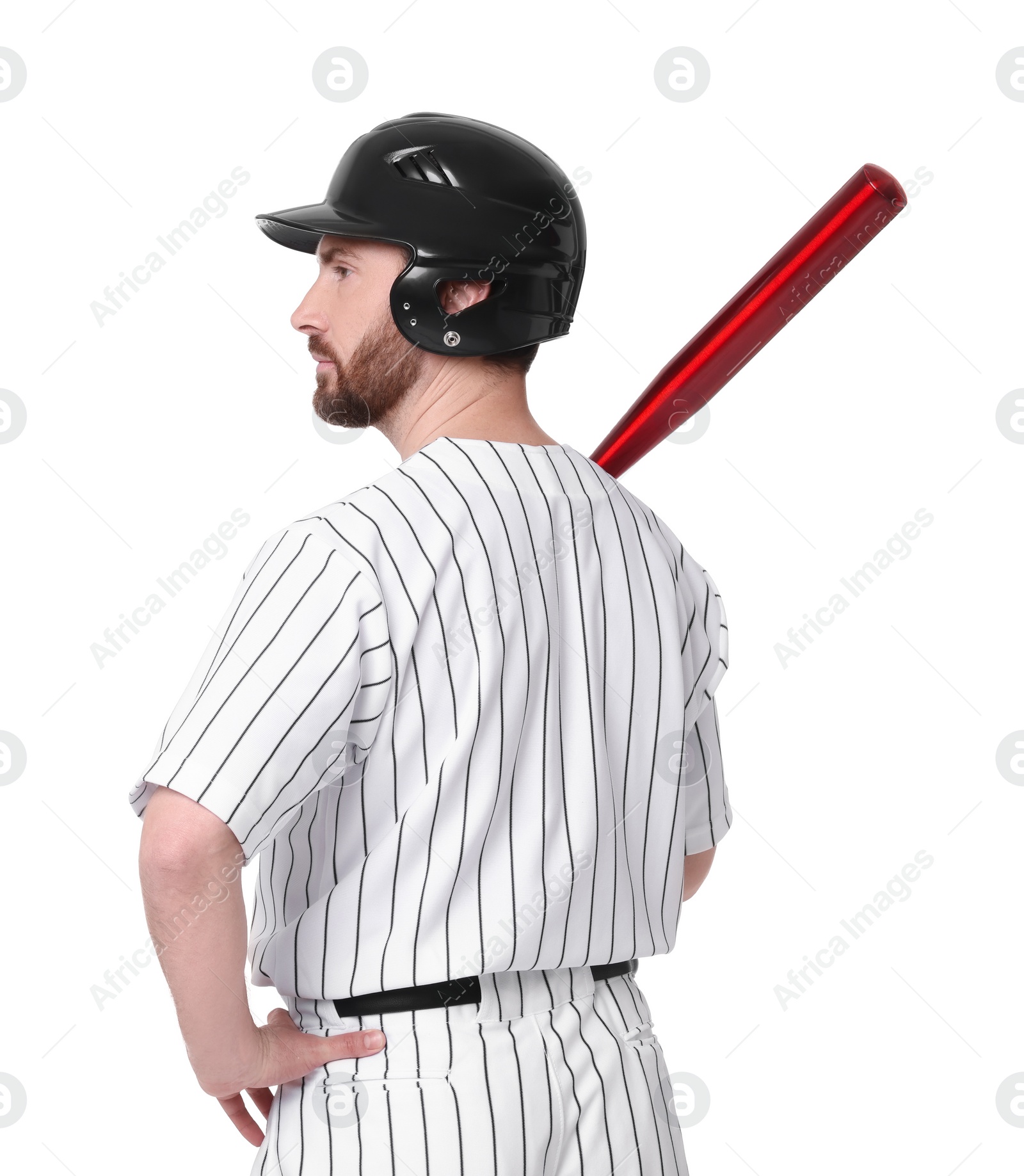 Photo of Baseball player with bat on white background