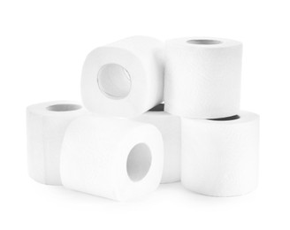 Photo of Soft toilet paper rolls isolated on white