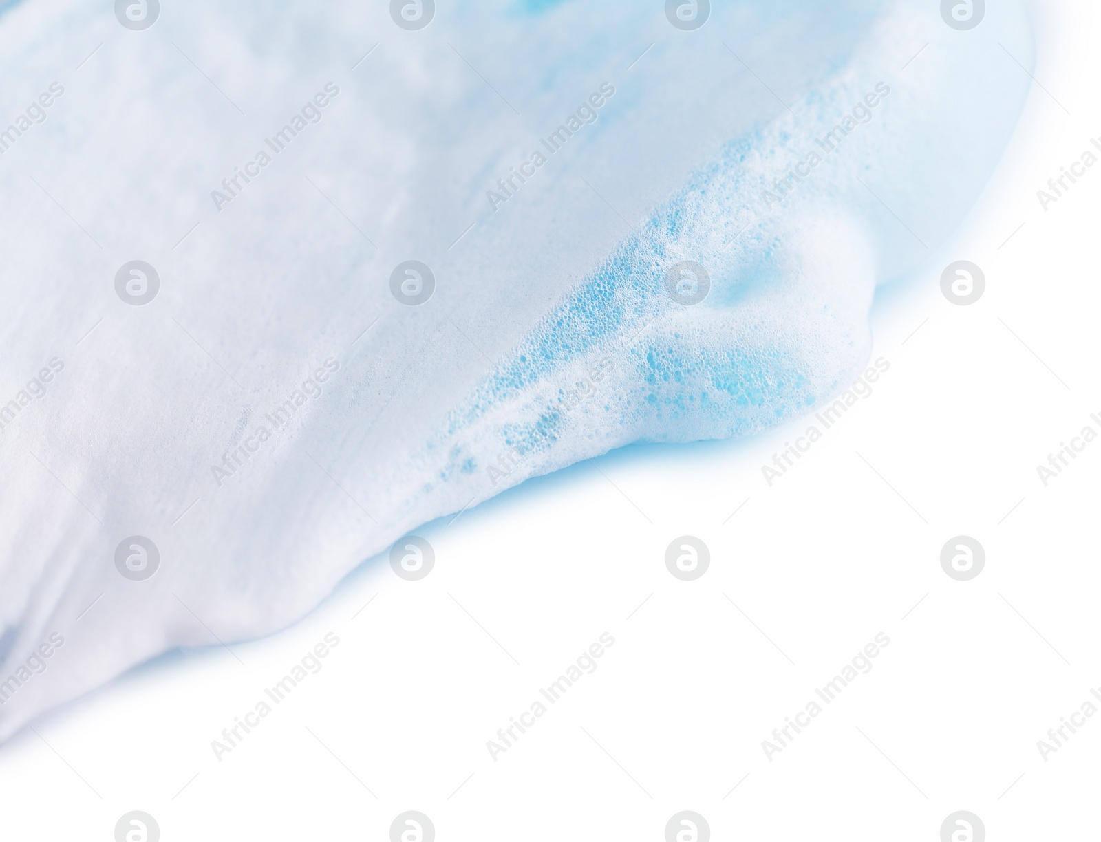 Photo of Sample of shower gel on white background, closeup