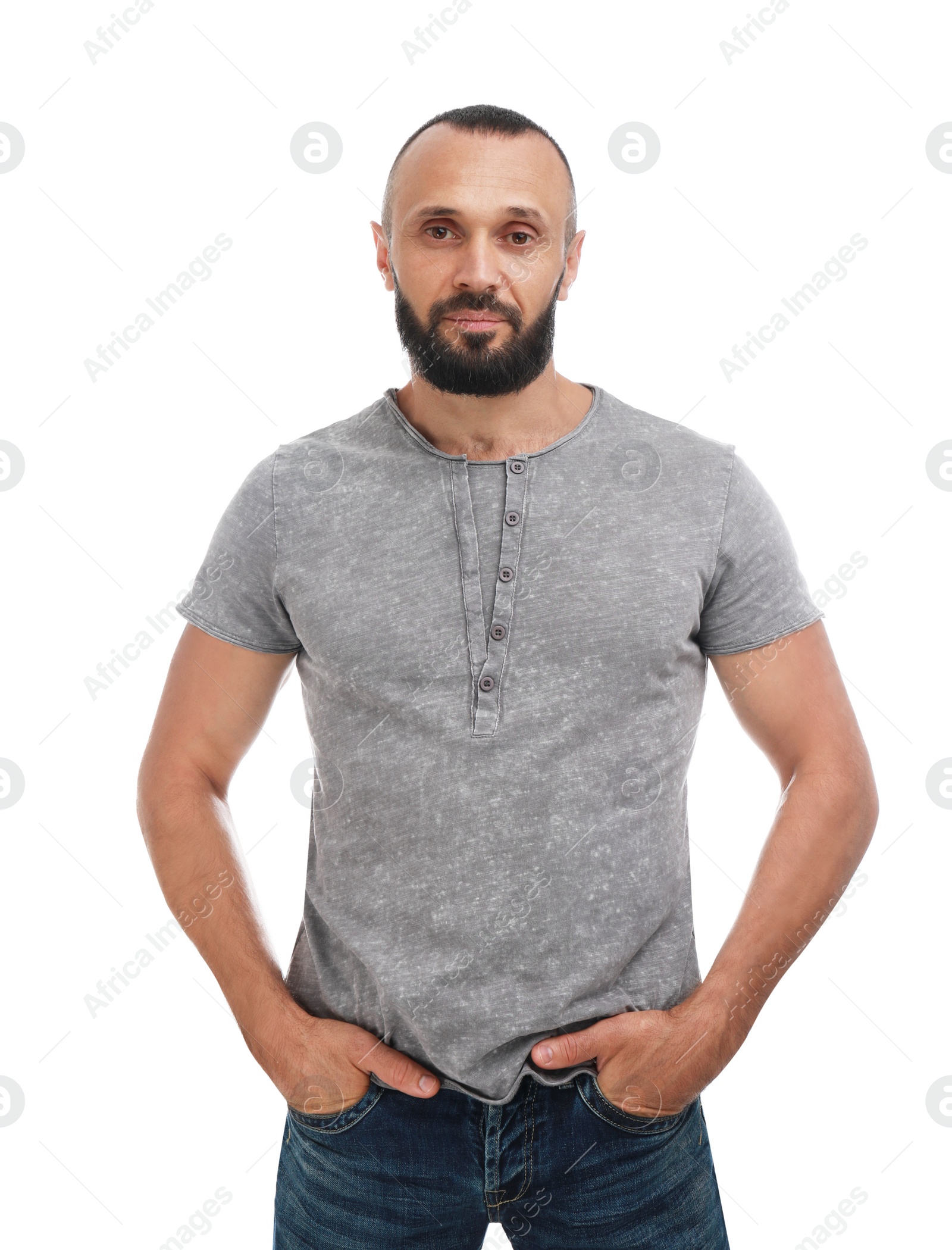 Photo of Portrait of handsome man on white background