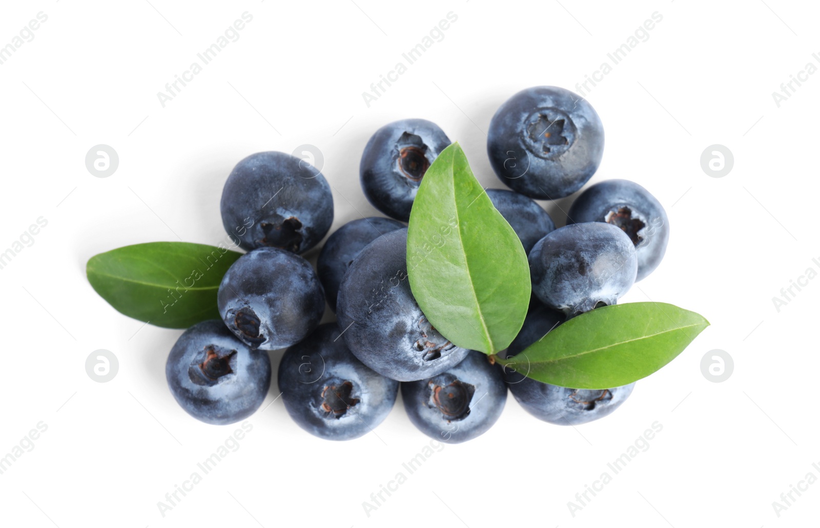 Photo of Fresh ripe blueberries on white background, top view