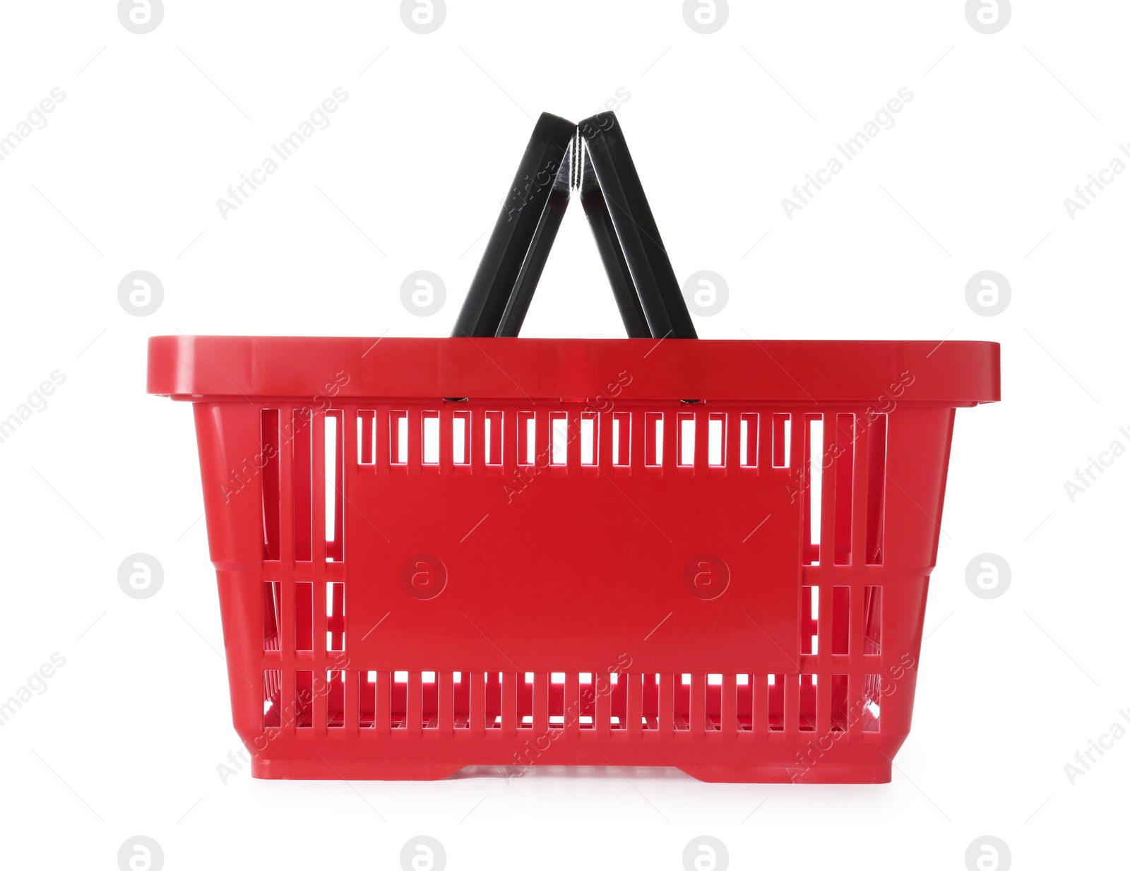 Photo of Color plastic shopping basket on white background