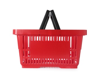 Color plastic shopping basket on white background