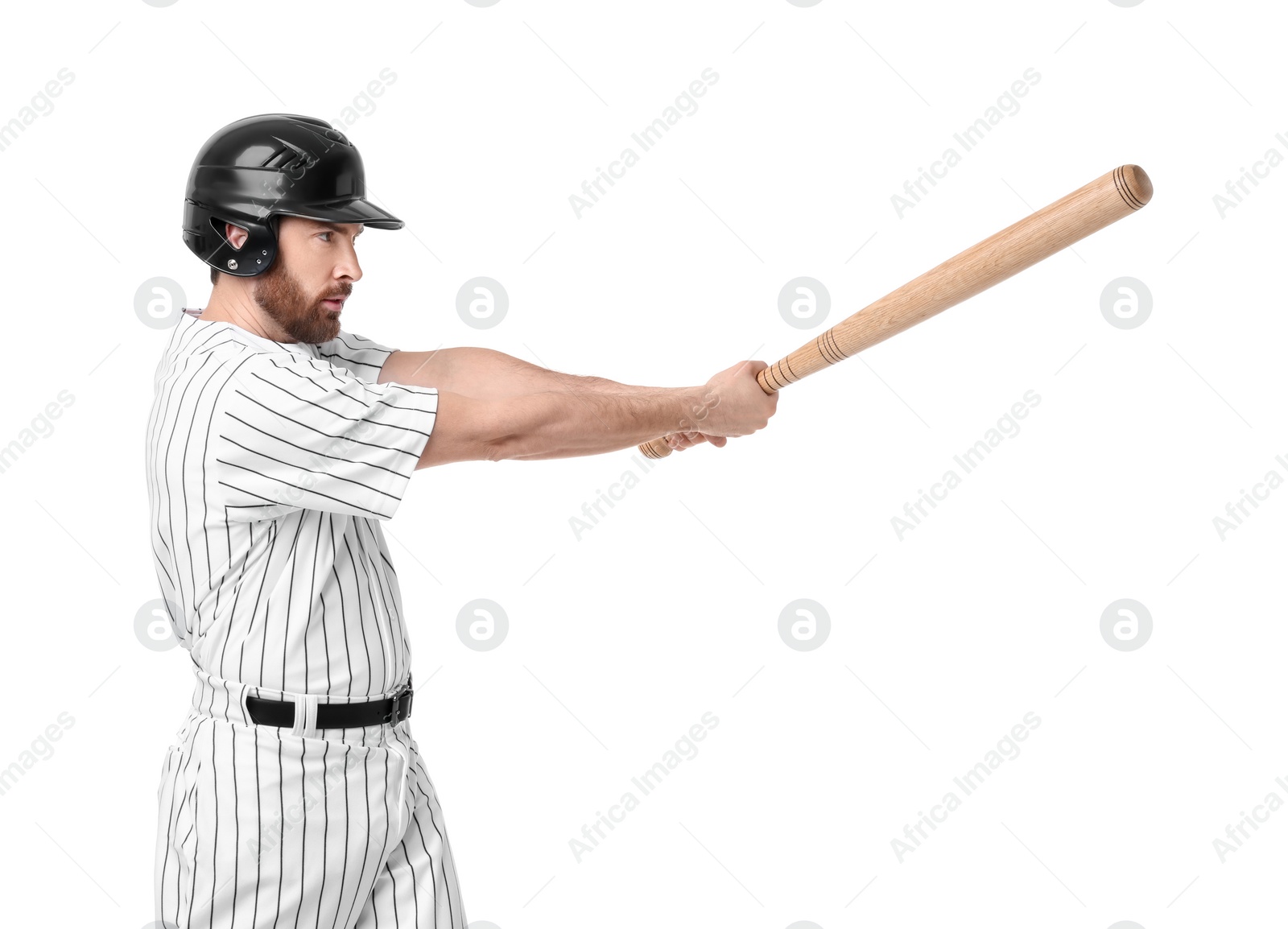 Photo of Baseball player with bat on white background