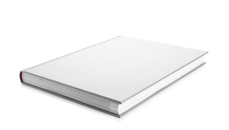 Closed book with grey hard cover isolated on white