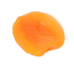 Photo of Tasty apricot on white background, top view. Dried fruit as healthy food