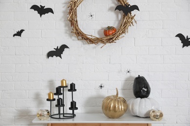 Stylish interior of room decorated for Halloween holiday