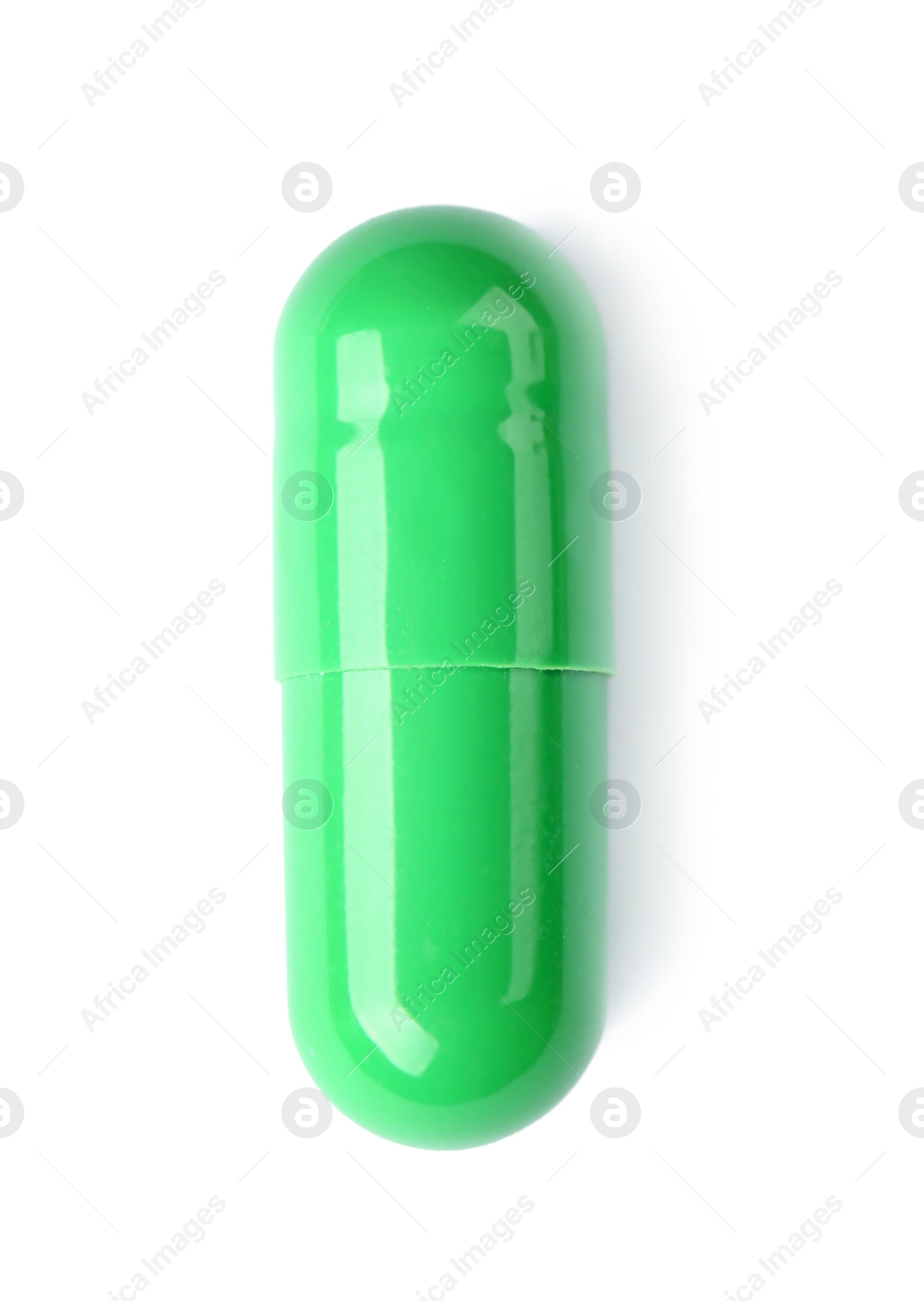 Photo of Pill on white background, top view. Medical care and treatment