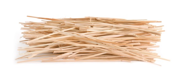 Photo of Heap of dried hay on white background