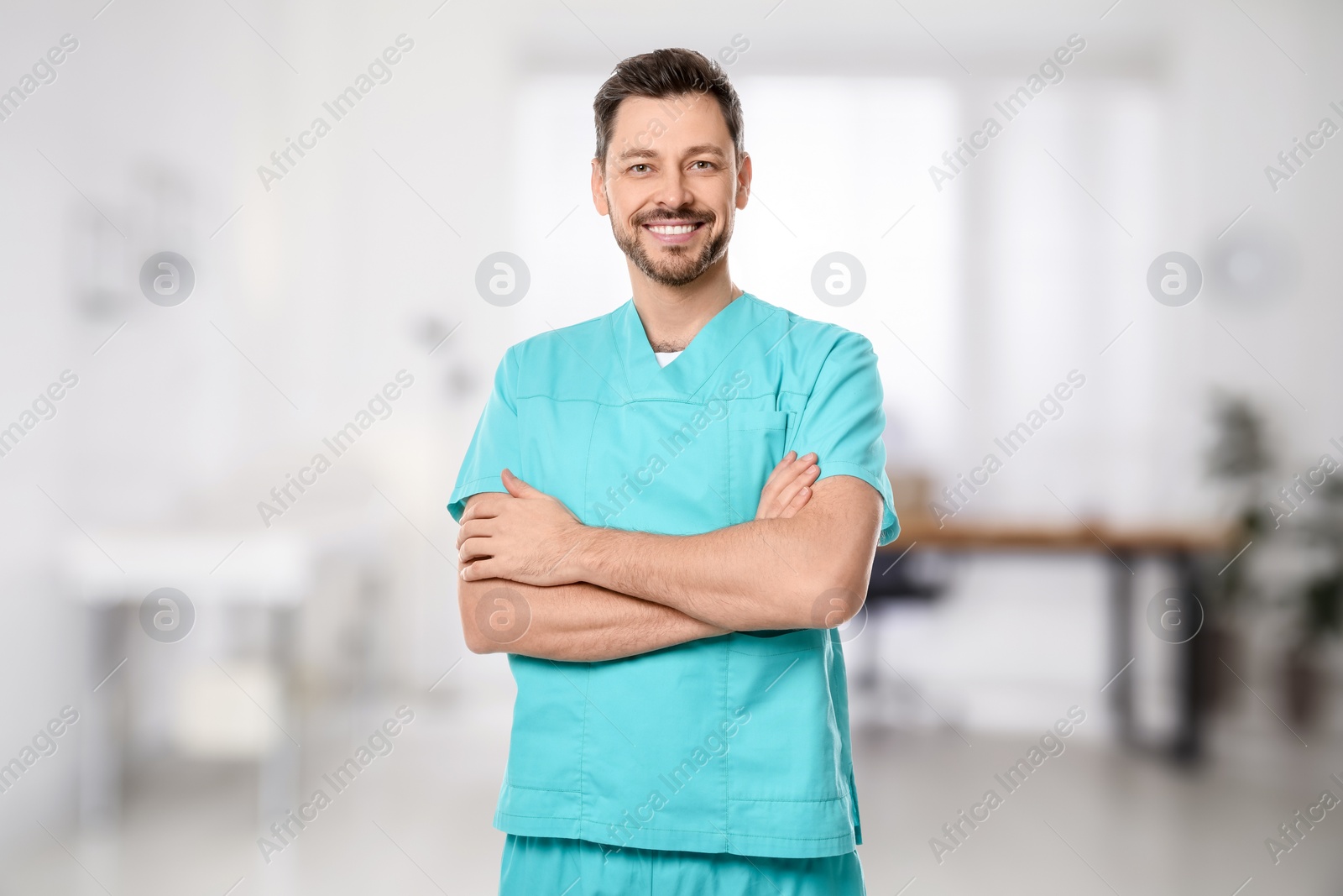 Image of Nurse in uniform at hospital. Medical staff