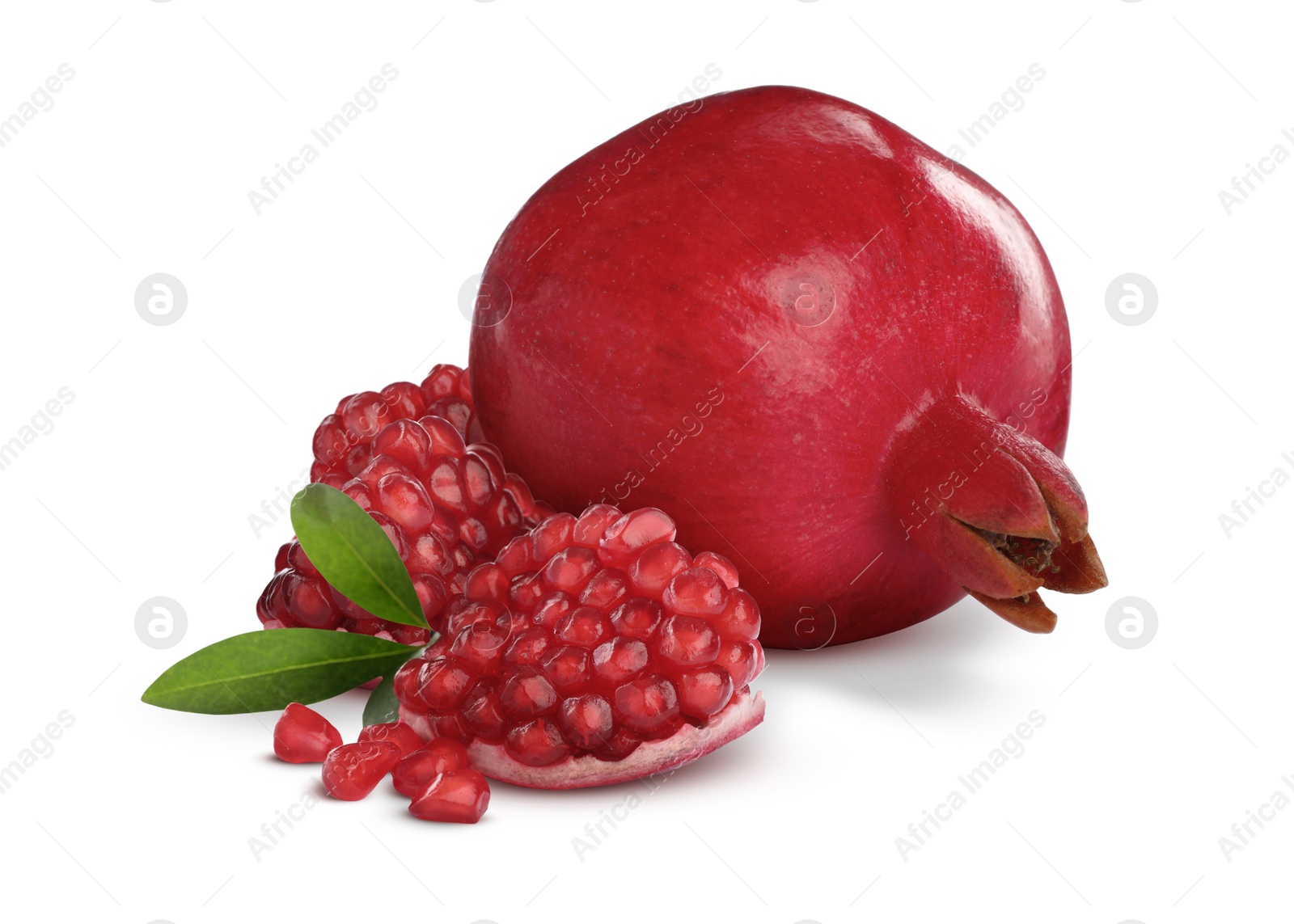 Image of Fresh ripe juicy pomegranates on white background