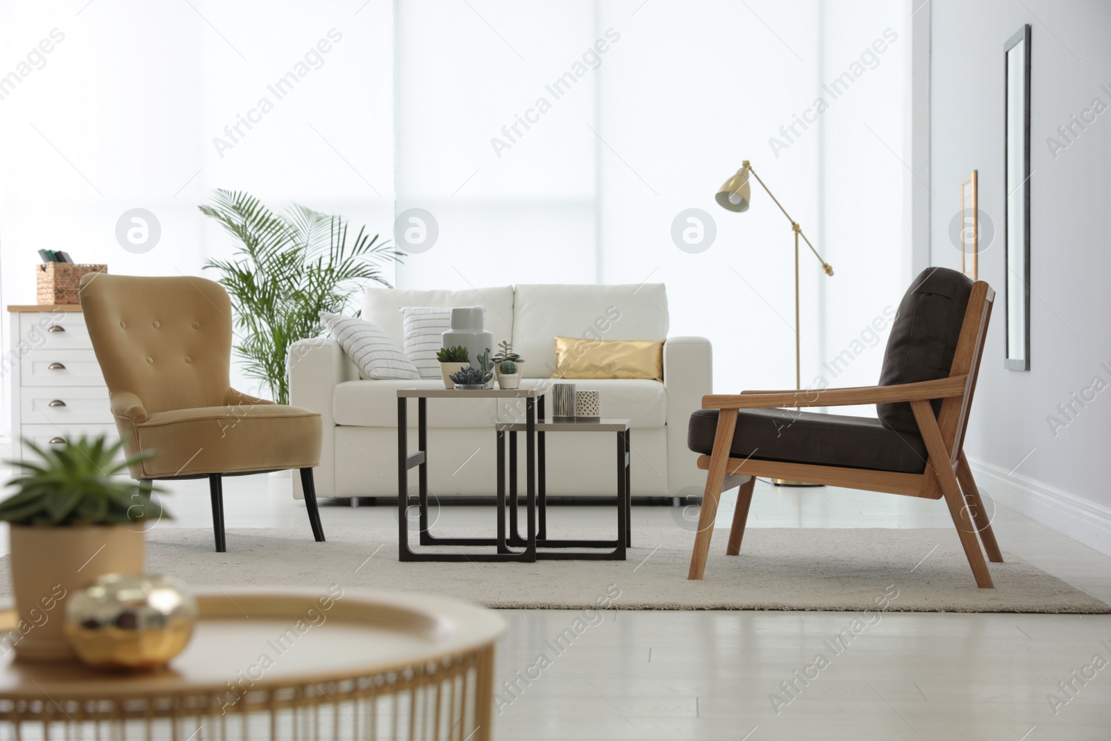 Photo of Living room interior with stylish furniture. Idea for design