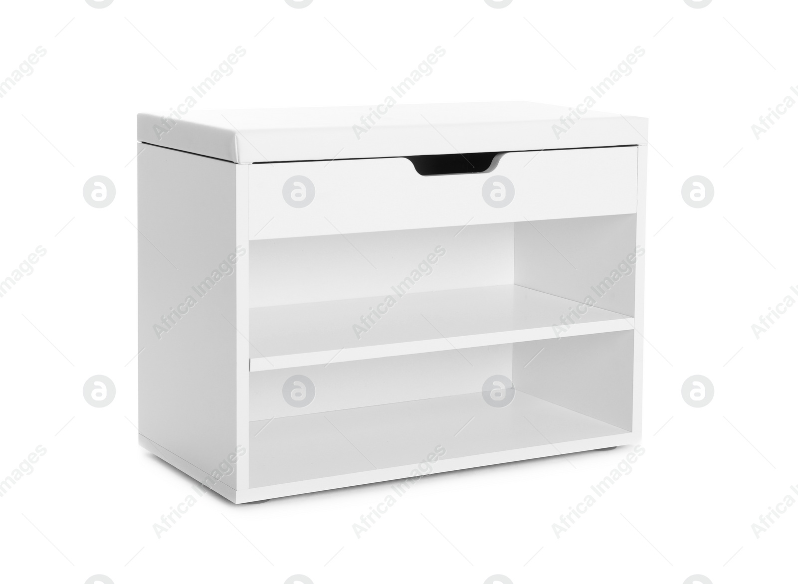 Photo of Stylish shoe storage cabinet isolated on white