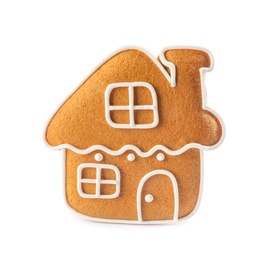 Photo of House shaped Christmas cookie isolated on white
