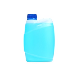 Plastic canister with liquid for car on white background